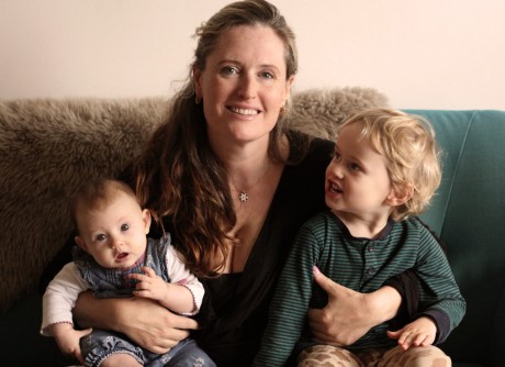 Amelia at home with her daughter, Carys, and son, Snarf
