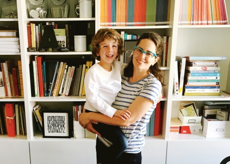 Janine at her studio in Calgary, Canada with her son, Finley
